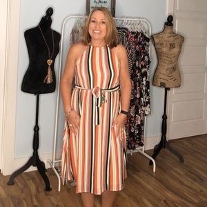 Striped Midi Halter Dress
